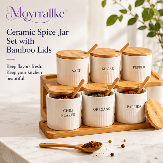 Moyrrallke™ Ceramic Spice Jar Set with Bamboo Lids